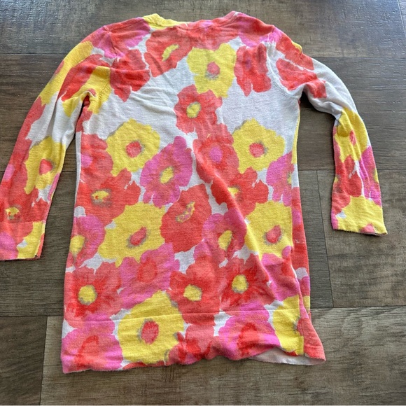 Loft Floral button front V neck cardigan sweater Pink orange tan yellow - Picture 3 of 10